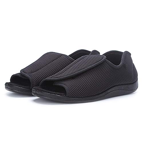 IBLUELOVER - Pantuflas diabéticas para hombre y mujer, de espuma viscoelástica, zapatillas ajustables, cierre de velcro, sandalias, pies anchos abiertos, zapatillas para ancianos, pies hinchados, EU42