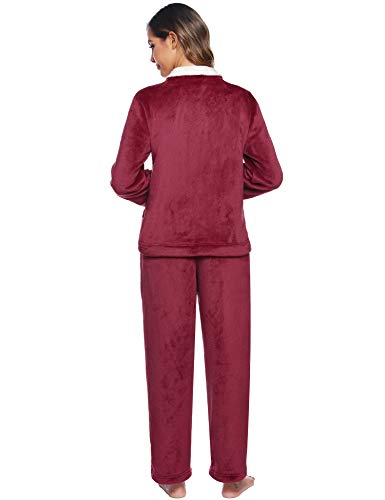 iClosam Pijama Mujer Invierno Franela Largo Dos Piezas,Botones Ropa de Dormir Casual Ropa de Casa Cálido Cómodo S-XXL