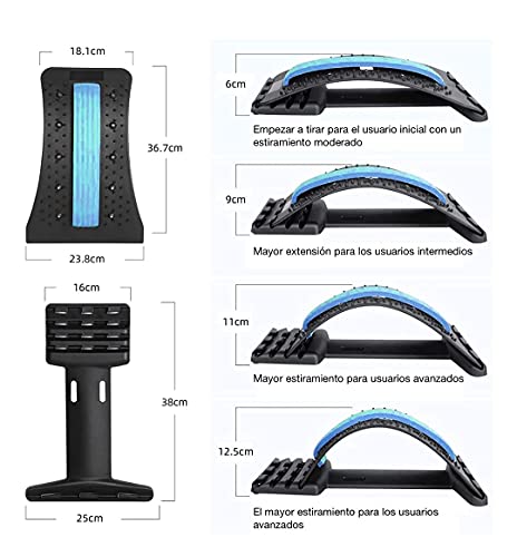 IKELOA Estirador de espalda - masajeador lumbar con 4 Niveles ajustables para aliviar dolor + mochila de regalo - corrector de postura Back Stretcher.