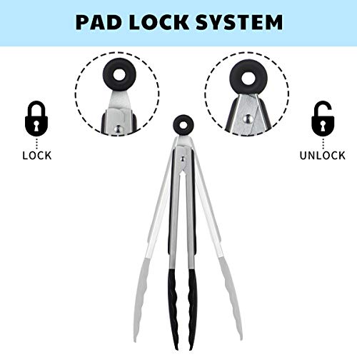 iNeibo Pinzas de Cocina en Acero Inox Silicona de Grado Alimenticio Resistente al Calor Limpia Fácil Ahorra Espacio Buen Agarre Tamaño 23cm para Barbacoa Cocina