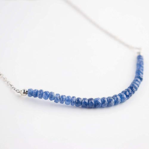 InfinityGemsArt Burmese Blue Sapphire, Dainty Bar Necklaces Jewelry for Women, Natural Gemstone Beads, Birthstone, Energy Healing Crystals, Rhodium Plated 925 Sterling Silver Chain 18 inch