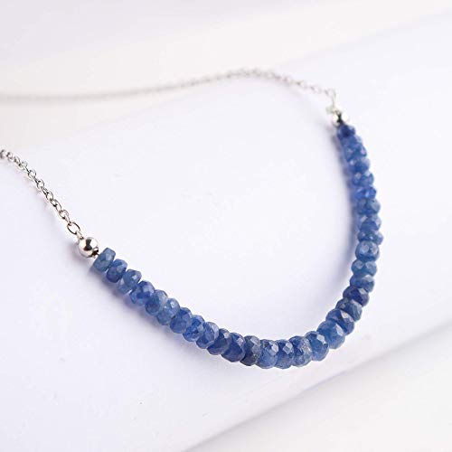 InfinityGemsArt Burmese Blue Sapphire, Dainty Bar Necklaces Jewelry for Women, Natural Gemstone Beads, Birthstone, Energy Healing Crystals, Rhodium Plated 925 Sterling Silver Chain 18 inch