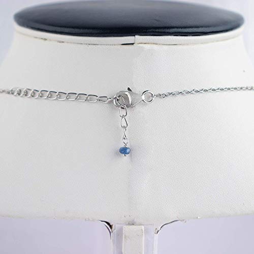 InfinityGemsArt Burmese Blue Sapphire, Dainty Bar Necklaces Jewelry for Women, Natural Gemstone Beads, Birthstone, Energy Healing Crystals, Rhodium Plated 925 Sterling Silver Chain 18 inch