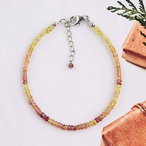 InfinityGemsArt Natural Shaded Yellow Sapphire Crystals Beads Dainty Bracelets for her, Gemstone Beads, Birthstone, Healing Stones, Statement Jewelry, 925 Sterling Silver Chain 8 inch