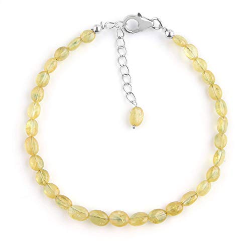 InfinityGemsArt Natural Yellow Sapphire Stone Oval Tumbles Full Beads Dainty Bracelet Premium Jewelry for Women, 925 Sterling Silver, Natural Gemstone, Healing Crystals, 8 inch Premium Gift