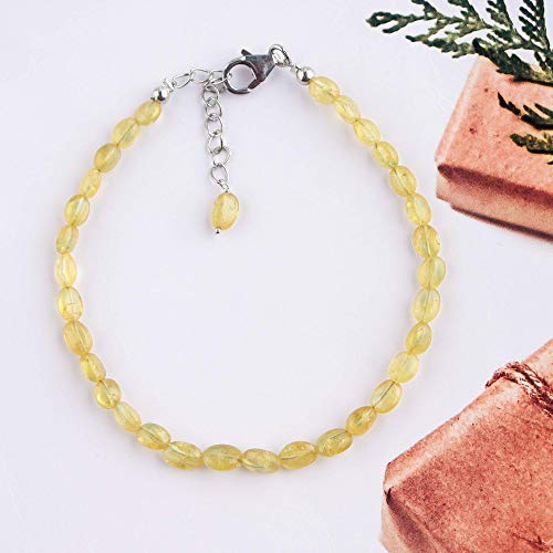 InfinityGemsArt Natural Yellow Sapphire Stone Oval Tumbles Full Beads Dainty Bracelet Premium Jewelry for Women, 925 Sterling Silver, Natural Gemstone, Healing Crystals, 8 inch Premium Gift