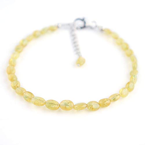 InfinityGemsArt Natural Yellow Sapphire Stone Oval Tumbles Full Beads Dainty Bracelet Premium Jewelry for Women, 925 Sterling Silver, Natural Gemstone, Healing Crystals, 8 inch Premium Gift