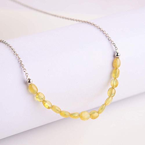 InfinityGemsArt Premium Natural Yellow Sapphire Stone Oval Beads Tumble Dainty Bar Necklace, Premium Jewelry for Women, 925 Sterling Silver, Natural Gemstone, Healing Crystals, 18 inch