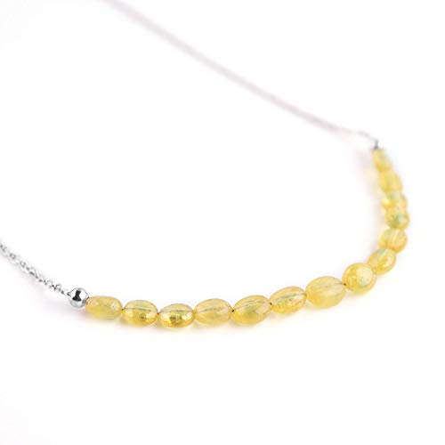 InfinityGemsArt Premium Natural Yellow Sapphire Stone Oval Beads Tumble Dainty Bar Necklace, Premium Jewelry for Women, 925 Sterling Silver, Natural Gemstone, Healing Crystals, 18 inch