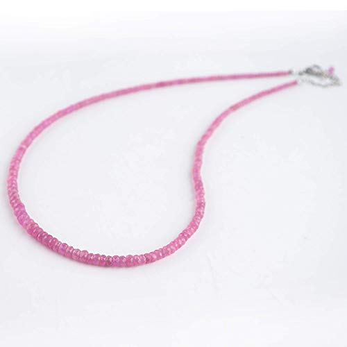 InfinityGemsArt Ultra Premium Pink Sapphire, Natural Gemstone Heart Chakra Beads Dainty Choker Necklaces Jewelry for Women, Birthstone, Healing Crystals, 925 Sterling Silver Chain 18 inch