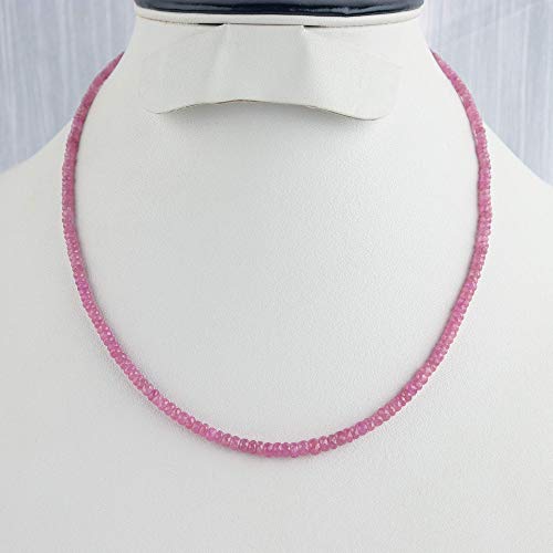 InfinityGemsArt Ultra Premium Pink Sapphire, Natural Gemstone Heart Chakra Beads Dainty Choker Necklaces Jewelry for Women, Birthstone, Healing Crystals, 925 Sterling Silver Chain 18 inch