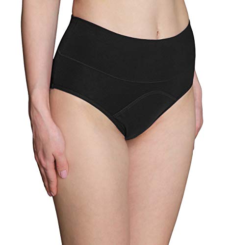 INNERSY Mujeres Bragas Período Menstruales de Cintura Alta de Algodón Protección Ropa Interior Pack de 3(M-EU 40, 3 Negro)