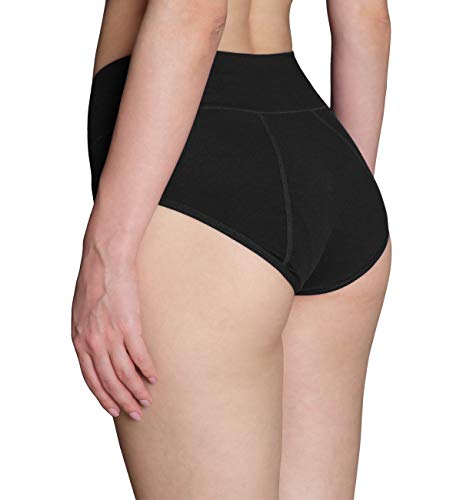 INNERSY Mujeres Bragas Período Menstruales de Cintura Alta de Algodón Protección Ropa Interior Pack de 3(M-EU 40, 3 Negro)