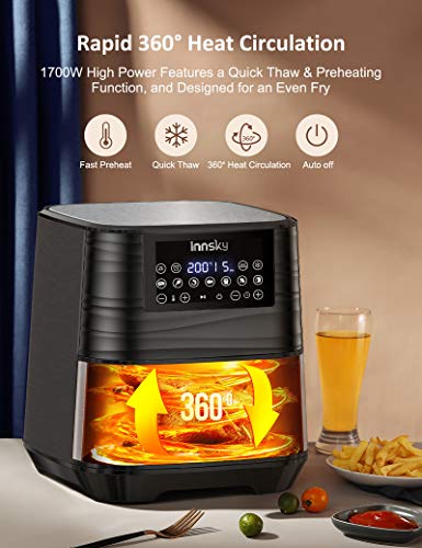 Innsky 5,5L 1700W freidora sin Aceite con 7 programas + función de Inicio diferido, Panel LED, Temperatura y tiempo ajustable. Freidora Aire caliente con libro de Recetas Sin BPA ni PFOA, Regalo ideal