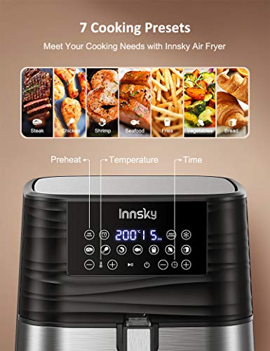 Innsky 5,5L 1700W freidora sin Aceite con 7 programas + función de Inicio diferido, Panel LED, Temperatura y tiempo ajustable. Freidora Aire caliente con libro de Recetas Sin BPA ni PFOA, Regalo ideal