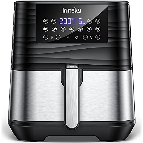 Innsky 5,5L 1700W freidora sin Aceite con 7 programas + función de Inicio diferido, Panel LED, Temperatura y tiempo ajustable. Freidora Aire caliente con libro de Recetas Sin BPA ni PFOA, Regalo ideal