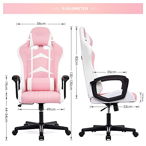 IntimaTe WM Heart Silla Gaming con Respaldo Alto Cojín Lumbar & Cabeza Almohada, Altura Ajustable 360° Giratorio y Reposabrazos Fijos, Rosado