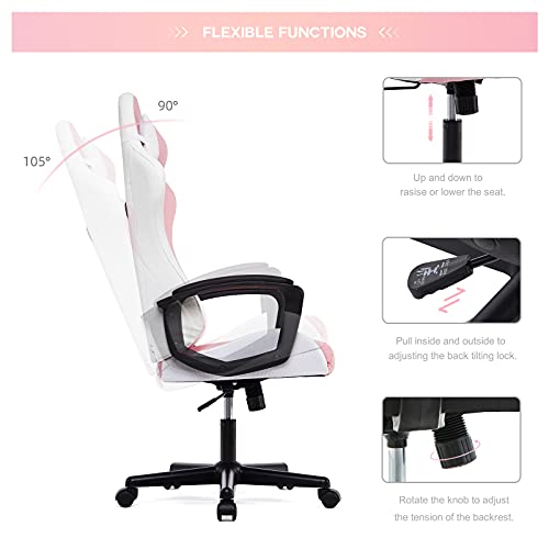 IntimaTe WM Heart Silla Gaming con Respaldo Alto Cojín Lumbar & Cabeza Almohada, Altura Ajustable 360° Giratorio y Reposabrazos Fijos, Rosado