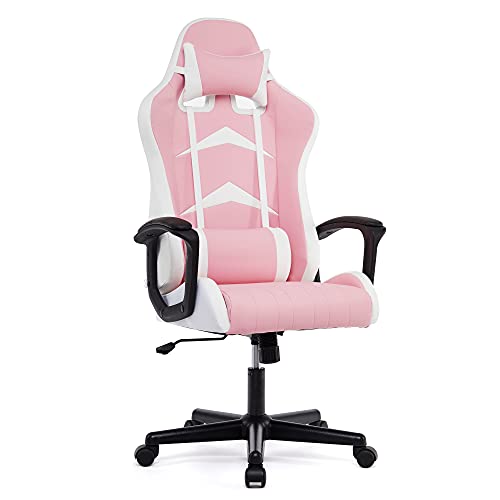 IntimaTe WM Heart Silla Gaming con Respaldo Alto Cojín Lumbar & Cabeza Almohada, Altura Ajustable 360° Giratorio y Reposabrazos Fijos, Rosado