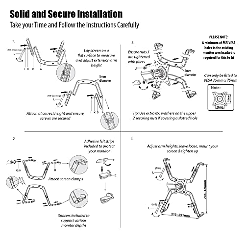 Invision Kit Adaptador No VESA para Pantallas de TV y Monitores PC 17"-27" Sin Orificios de Fijación Traseros [Soporte de TV o Brazo de Monitor Con Patrón de Montaje 75x75mm] Carga máx. 6,5kg (NV100)