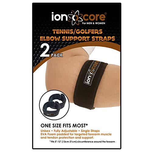 Ionocore® Correa de Apoyo para el Codo de Tenista | Brazelete para Golfistas con Almohadilla de Compression Dirigida y Cierre Ajustable | Banda de soporte para las Articulaciones del Codo