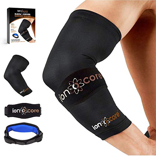 Ionocore® Sistema de Protección para el Codo - Brazelete Protector Codo de Tenista - Correa del Codo y Mangas de Compresión para las Articulaciones del Antebrazo, Ligero PEQUEÑO: 8"-10"