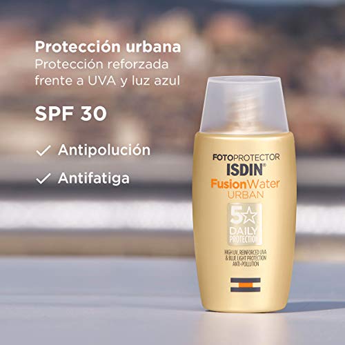 Isdin Fotoprotector Fusion Water Urban SPF 30 - Protector solar Facialultraligero de uso diario para entornos urbanos, protección UVA, luz azul yantipolución, 50 ml