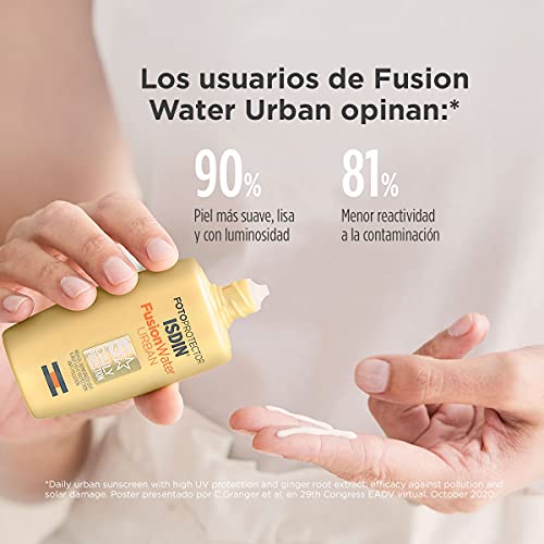 Isdin Fotoprotector Fusion Water Urban SPF 30 - Protector solar Facialultraligero de uso diario para entornos urbanos, protección UVA, luz azul yantipolución, 50 ml