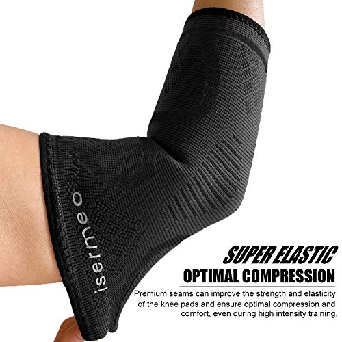 isermeo Coderas Deportivas, Soporte para Codo,Protector de codo Seguridad Alivio Del Dolor para tendinitis, Codo Golfista y Codo tenista, codera Deportiva, codera epicondilitis (Negro, L)