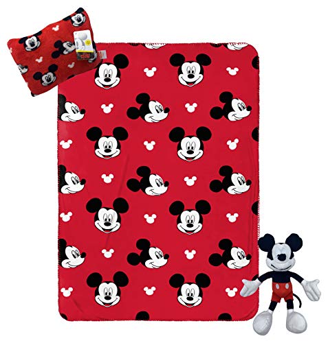 Jay Franco Disney Mickey Mouse - Juego de viaje de 3 piezas para niños incluye manta, almohada y felpa (producto oficial de Disney)