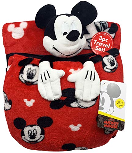 Jay Franco Disney Mickey Mouse - Juego de viaje de 3 piezas para niños incluye manta, almohada y felpa (producto oficial de Disney)