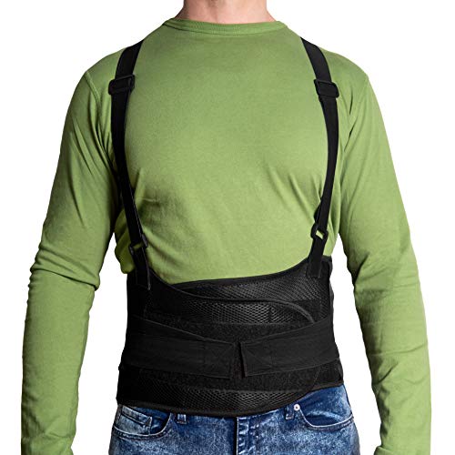 JeVx Faja Lumbar para la Espalda REFORZADA DOBLE CIERRE Y TIRANTES - Talla XXXL para Hombre Cinturon Elastico Reforzado para Trabajo y Deporte Corrector de Postura Ajustable Abdominal Dolor Compresora