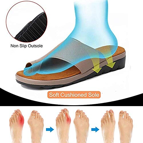 JFFFFWI Sandalia de Plataforma cómoda para Mujer Sandalia de Verano con Tiras y Punta Abierta con Forro de Cuero para Mujer Sandalias de Suela Plana correctas para pies Ocasionales Sandalia ortopédi