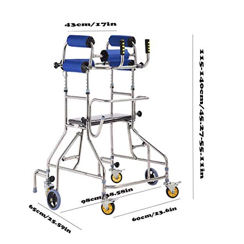 JHDPH3 Bipedestador Paseo con Doble Apoyo de Las Axilas y el Freno Marco de función Ajustable en Altura de 6 Ruedas del Walking Assist Equipado for Adultos Walker