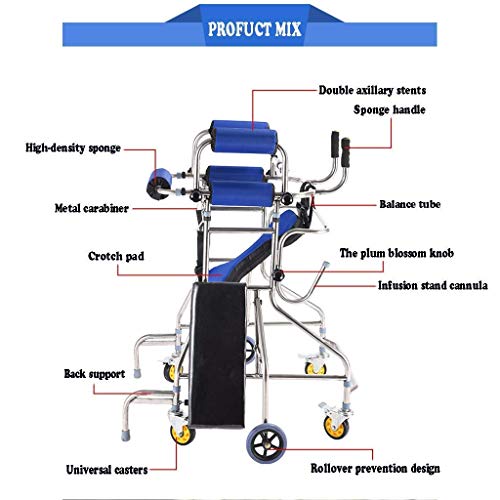 JHDPH3 Bipedestador Paseo con Doble Apoyo de Las Axilas y el Freno Marco de función Ajustable en Altura de 6 Ruedas del Walking Assist Equipado for Adultos Walker