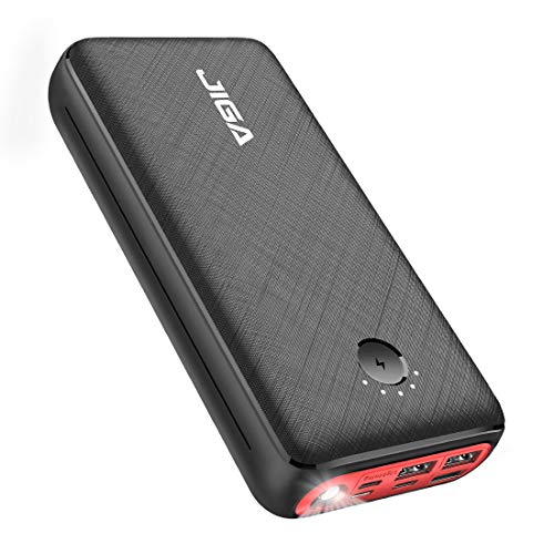 JIGA Power Bank Batería Externa Cargador Móvil Portátil 30000mAh Ultra Alta Capacidad con 3 Salidas y 3 Entradas y Linterna, USB C de Carga Rápida Powerbank para iPhone, Samsung, iPad, Smartphones etc