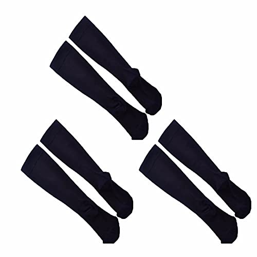 JJGS 3 Pares Medias de Compresion Mujer y Hombre, Calcetines Compresivos Enfermera, Calcetines de Compresion para Running, Deporte, Ciclismo, Futbol, Volar Black-M