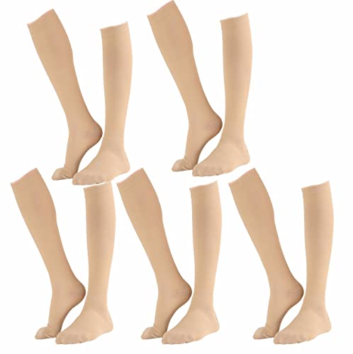 JJGS 5 Pares Medias de Compresion Mujer y Hombre, Calcetines Compresivos Enfermera, Calcetines de Compresion para Running, Deporte, Ciclismo, Futbol, Vola Beige-One Size