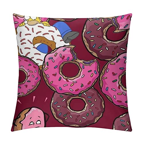 JKLM Anime Simpsons Homer Jay Donuts Funda de almohada personalizada de terciopelo de una cara para decoración del hogar, funda de almohada de 40,6 x 40,6 cm