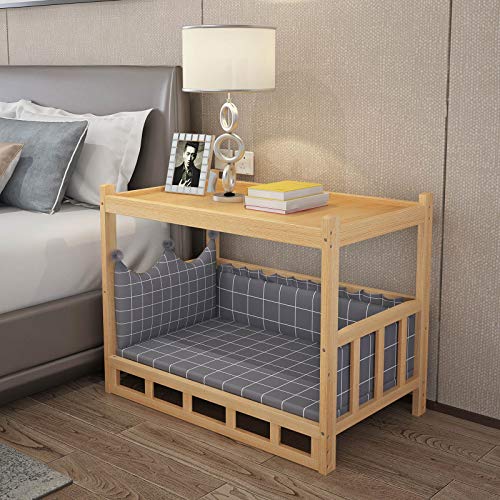 JLXJ Cama para Perros Cama de Madera para Perros/Gatos para Cachorros Grandes Medianos, Sofá Cama Diseño de Mesa Auxiliar, Exterior Interior Ortopédico Elevado Sofá para Perros con Alfombra Lavable