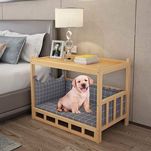 JLXJ Cama para Perros Cama de Madera para Perros/Gatos para Cachorros Grandes Medianos, Sofá Cama Diseño de Mesa Auxiliar, Exterior Interior Ortopédico Elevado Sofá para Perros con Alfombra Lavable