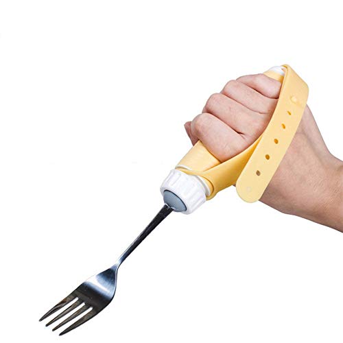 JMung Utensilios para Pacientes Parkinson Persona Mayores, Agarre Fácil de Tenedor Cuchara de Cubiertos, Flexible Aprender Curvos Adaptados Cucharas,Fork