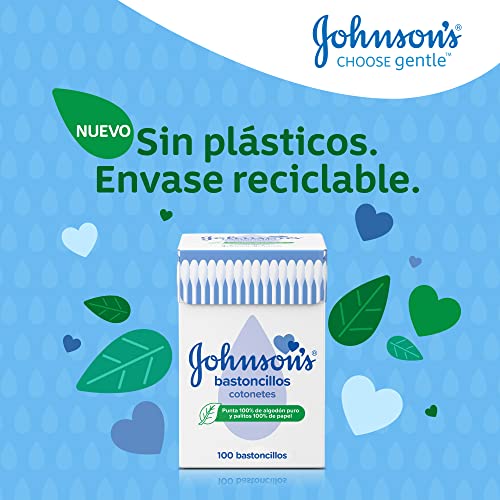 Johnson's Baby Bastoncillos para Bebé con extremos de algodón 100% puro - 1 x 100 bastoncillos