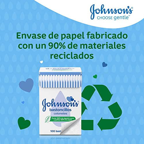 Johnson's Baby Bastoncillos para Bebé con extremos de algodón 100% puro - 1 x 100 bastoncillos