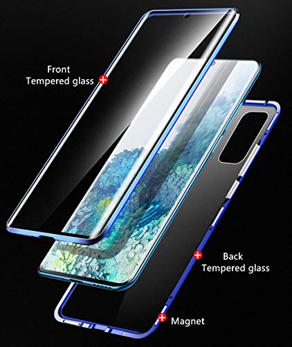 Jonwelsy Funda para Samsung Galaxy S21 Ultra, Adsorción Magnética Parachoques Metal con 360 Grados Protección Case Cover Transparente Ambos Lados Vidrio Templado Cubierta para Samsung S21U (Plata)