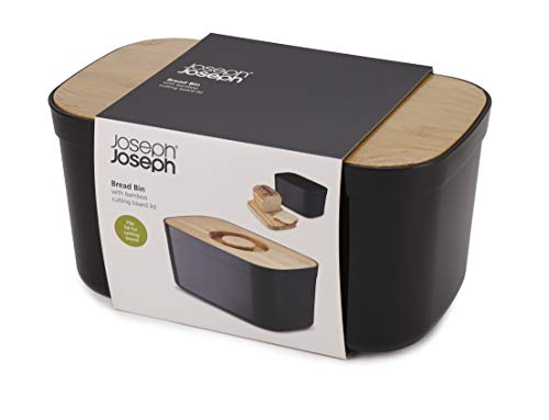 Joseph Joseph Panera con Tapa De Bambú Que Sirve como Tabla De Cortar - Negro