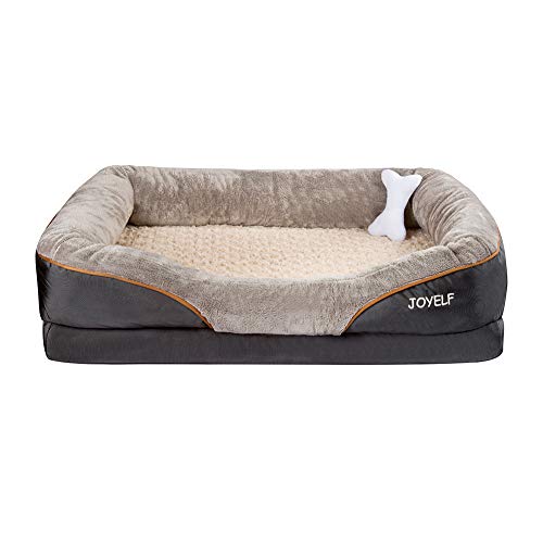 Joyelf Cama ortopédica para perros de espuma viscoelástica con funda extraíble y lavable, 4 tamaños