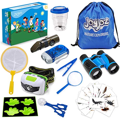 Joyjoyz Kit Explorador Niños 28 PCS, Disfraz Explorador Niño para Chicos a Partir de 3 Años con Linterna Niños/Lupa Niños/Tarjeta de Insectos, Aire Libre/Camping/Senderismo