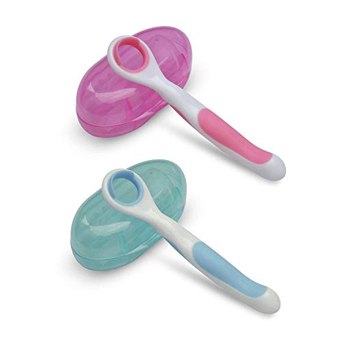 Juego de 2 limpiadores de lengua para bebés con cepillo de dientes de dedo completo para bebés (color rosa y azul) | Rascador de lengua suave para bebés | Cuidado oral delicado para bebés