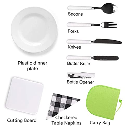 Juego de cubiertos para acampar para 2, cubiertos de acero inoxidable de grado alimenticio para acampar con cuchara, tenedor, plato, cuchillos, cubiertos de viaje ligeros para picnic al aire libre